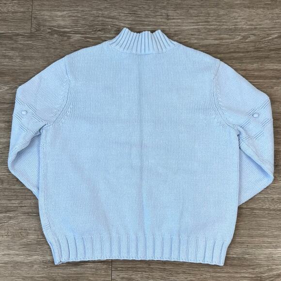 Vintage Croft and Barrow Blue Poinsetta Knitted Mock Neck Pullover Sweater (XL) - Picture 4 of 12